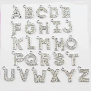 JFL1019 15mm Rhinestone Crystal Alphabet Initial Letters Charms Letter Pendant Charms
