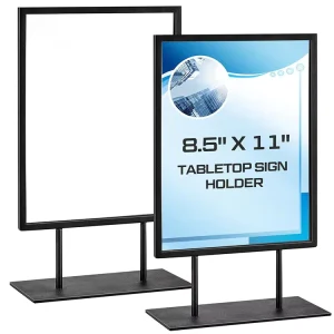 JH Mech Tabletop Sign Holder with Flat Base 11″ X 8.5″ Double Sided Countertop Sign Holder Vertical Metal Sign Holder Steel