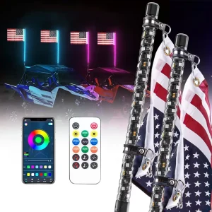 JHS OEM Remote Control Off Road Safety RGB Chasing Antenna Lighted Whips Flag Pole LED Flagpole Light for ATV UTV RZR Jeep Truck