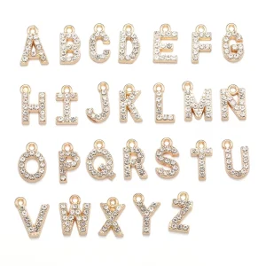 KC Gold Color 26 Crystal Letter Pendant for Women Necklace Earrings Pendant DIY Jewelry Accessories Making S130