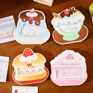 Kawaii Die Cut Dessert Cake Memo Pad Hollow Window Strawberry Chocolate Sundae Shaped Decorative Note Paper Sweet Food Journal