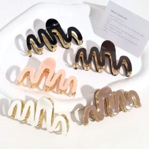 Korea Solid Color Acetate Wave Hair Claw Clip Medium Metal Hollow Acetic Acid Shark Clip Fashion Sweet Alloy M Shape Hair Clamp