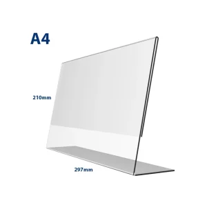 L Shape A4 Landscape Clear Slanted Sign Holder Acrylic Menu Table Displays Stand