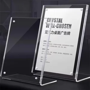 L Shape Customized Desktop Transparent Price Sign Acrylic Free Standing Acrylic Table Stand Menu Holder