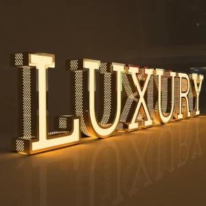 LED 3D Channel Letter Stainless Steel Punching Holes Front Illumination Letter Sign Outdoor Advertising Signboard for Business
