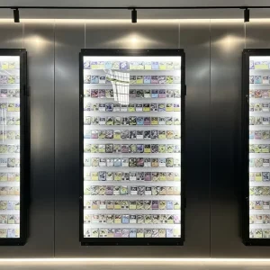 LED Lighting and Lockable Doors Capacity Sided Display Stand TCG Sport and Collectible Trading Cards Metal Display Case Store