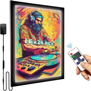LED Poster Frame Rectangle 16×24″ Aluminum Alloy Remote Manual Control Adjustable Brightness Magnetic Backlit Light Box