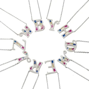 Ladies Color Letter Gemstone Crystal Rhinestone Necklace