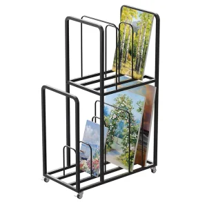 Large Art Storage Rack With Wheels 2 Tier 57″ H Metal Drying Rack for Paintings