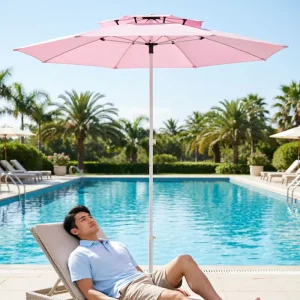 Large Custom Logo Fiberglass Umbrella Windproof Advertising Parasol for Beach Resort