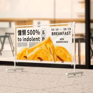 Large Custom Steel Roll Up Poster Stand High End Door Shaped KT Display Rack with Flooring Advertising Board
