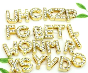 Large Qty in Stock Fast Shipping 8mm 10mm Gold Rhinestone Slide Letter