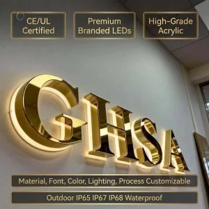 Laser Cut Brush Mat Metal Backlit Letter Custom 3D Logo Light Sign LED Illuminated Letter Business Sign for Outdoor