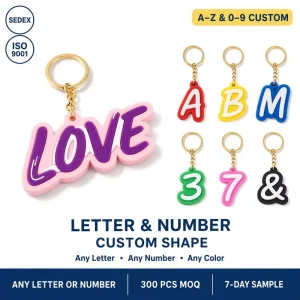 Letter Number PVC Keychain Custom Alphabet Rubber Keyring for Wedding Event Promotional Gift