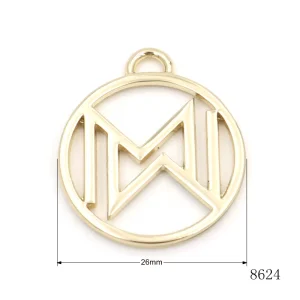 Light Gold Circle Hollow Metal Tag 26mm Zinc Alloy Custom Monogram Letter Charm for Purse and Bag
