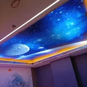 Light Moving Sky Clouds Print White Spiral Irregular PVC Stretch Fabric Ceiling