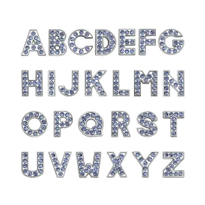 Lighter Blue Crystal 8mm Hole Slide Letters Charms Alphabet A Z Fit 8mm Bracelet Collar Key Chain DIY Jewelry For Women Kids Gift