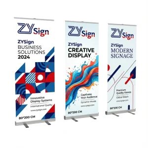 Lightweight Aluminum Retractable Roll Up Advertising Banners with Tool Free Assembly 1.0mm Thickness Base Sizes 80-120cm