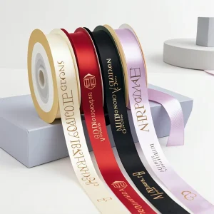 Logo Design Satin Ribbon 100 Yards 4 Cm Custom Printed Logo Blue Ribbon Compostable Takeaway Moire Ribbon