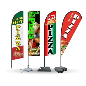 Logo Printed Outdoor Advertising Feather Flag Rectangular Teardrop Business Banners for Pizza Restaurant Promotion