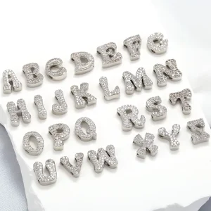 Lovely CZ Silver Gold Color 26 Letters Initial Beads for Jewelry Making