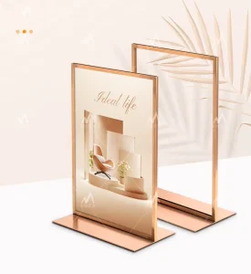 Low MOQ A4 A5 Gold Sliver Stainless Steel Table Top Floor Sign Holder Standing Advertising Poster Menu Display Stand