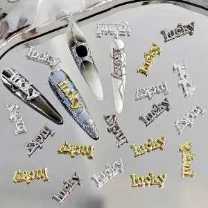 Lucky Letter 3D Hollow Out Alloy Nail Charms Cute Lightweight Luxury Nail Art Decorations for DIY Salon