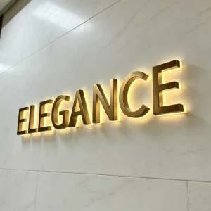 Luxury Brushed Titanium LED Backlit Sign Custom 3D Halo Stainless Steel Letter for Hotel Spa Office Reception Wall Logo