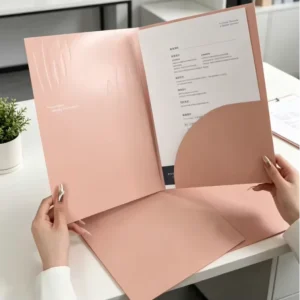 Luxury Embossed Custom Presentation Folder, Pink Matte A4 Business File Folder for Real Estate & Hotel Use, OEM Printing