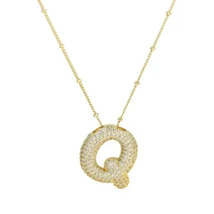 Luxury English Letter Q Crystal Zircon Gold Plated Stainless Steel Necklaces Trendy Female Choker Chain Jewelry for Gift