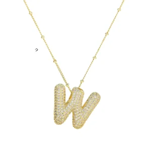 Luxury English Letter W Crystal Zircon Gold Plated Stainless Steel Necklaces Trendy Female Choker Chain Jewelry for Gift