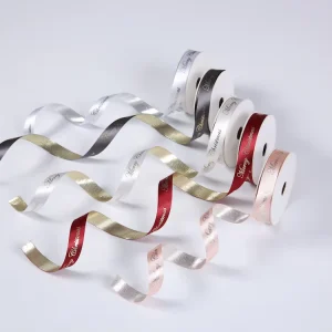 Luxury Single Face Satin Ribbon 100% Polyester Foil Print for Christmas Gift & Decor Gold Foil Printed