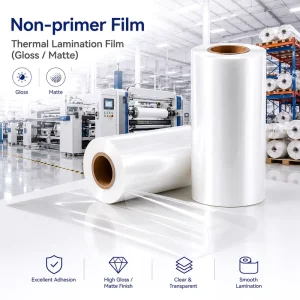 Machine Grade High Gloss BOPP Non Primer Thermal Film with Plain Surface 300m Length for High Speed Press Lamination