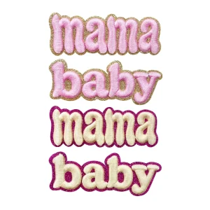 Mama Baby Chenille Embroidery 3D Patch Letter Applique Glitter Iron Fabric Jacket Hoodie Handbag Hat Clothing Gift