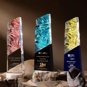 Manufacturer Crystal Award Trophy Colorful Rainbow Solid Crystal Medal Trophy Company Medal