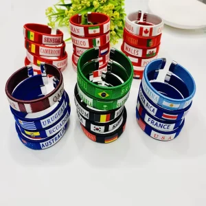 Manufacturer World Countries Flag Bangle Promotional Sports Team Fans Gift PVC Arm Band Armband Bracelets Elastic Wristband