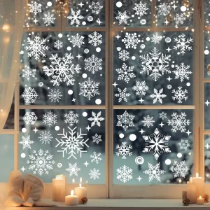 Merry Christmas Anti Static Double Sided Waterproof Transparent Glass Stickers Festive Atmosphere Window Door Decoration