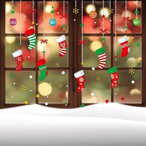 Merry Christmas Garter Window Glass Decoration Stickers New Dress up Static Window Clings Decals for Living Room Bedroom