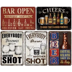 Metal Advertising Sign Wall Decorations Retro Style Cola Beer Signs Metal Wall Hanging Plate Vintage Decorative Plaque