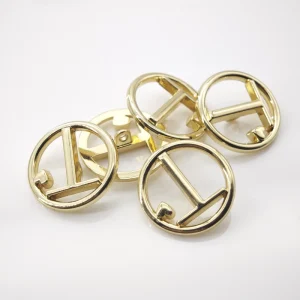 Metal Buttons Gold Plated T Letter Heart Detail Round Hollow Shank Buttons for Women’s Coat Blazer