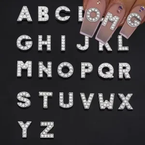 Metal English Letter Nail Rhinestones Charms 3D Glitter Diamond Alphabet Alloy Gems Punk Crystal Letter Nail Parts