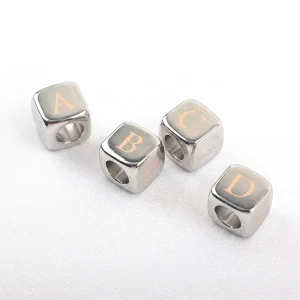 Metal Fashion 9mm 12mm 15mm High Gloss Cube Beads Letter Pendant Charms Perfect for DIY Shoulder Bag HandBag Necklace Bracelet