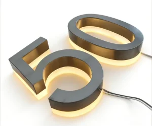 Metal Halo Backlit LED Sign Wall 3D Letters Gold Alphabet Outdoor Advertising Office IP65 Waterproof