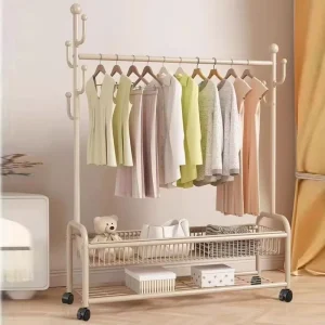 Metal Shelf on Wheels Kids Hangers Clothes Rack Gold Golden Hanger Garment Rack with Shelf