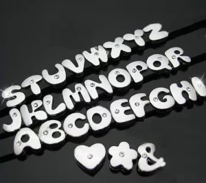 Metal Zinc Alloy 3D Cute Bezel Setting Crystal Rhinestone Slide Letter