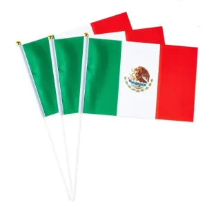 Mexico Hand Waving Flag 11.8*7.8 Inch 20pcs Polyester National Hand Held Flag for Super Bowl Cheering