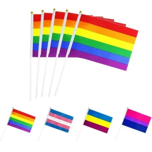 Mini Handheld Pride LGBTQ Flag Stick Rainbow colored Progressive Rainbow colored Gay Symbol Flag Thick Long Flag like Banner