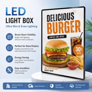 Mini Rectangle Pull Slide LED Menu Light Box Aluminum Frame Ultra Thin Tempered Glass Easy Change Pictures Bar Coffee Shop Wall