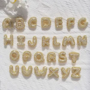 Mini Small 18k Gold Platinum Puffy Bubble CZ Pave Monogram Alphabet Initial Cubic Zirconia Diamond Letter Charm Zircon