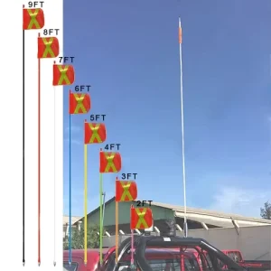 Mining Safety Whip Flagpole with LED Light Red Amber Color Super Strong LED Whip and Heavy Duty Spring Base